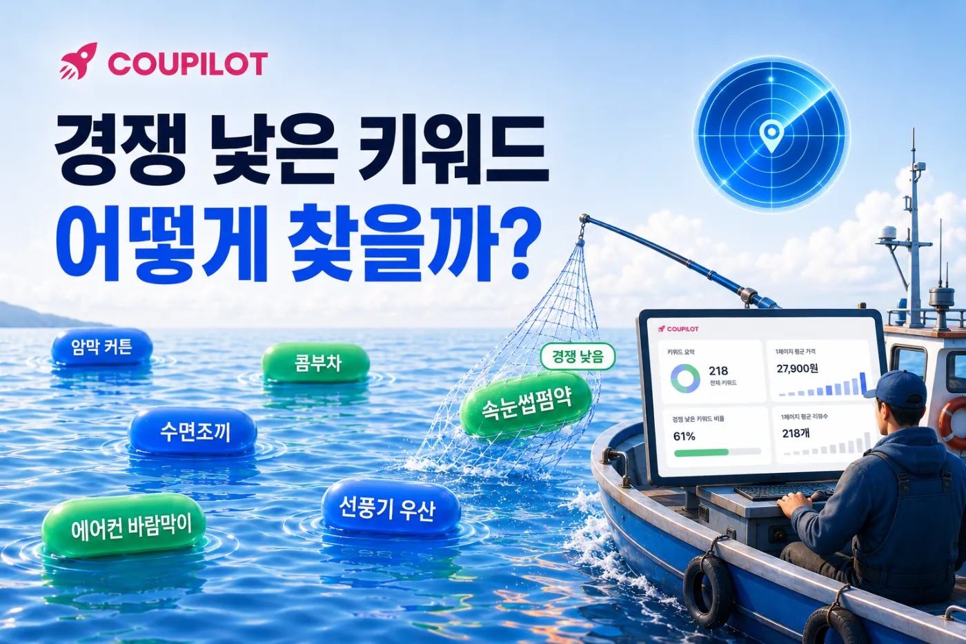 쿠팡 블루오션 키워드 찾는 법: 검색량·경쟁강도·윙 비율로 거르기
