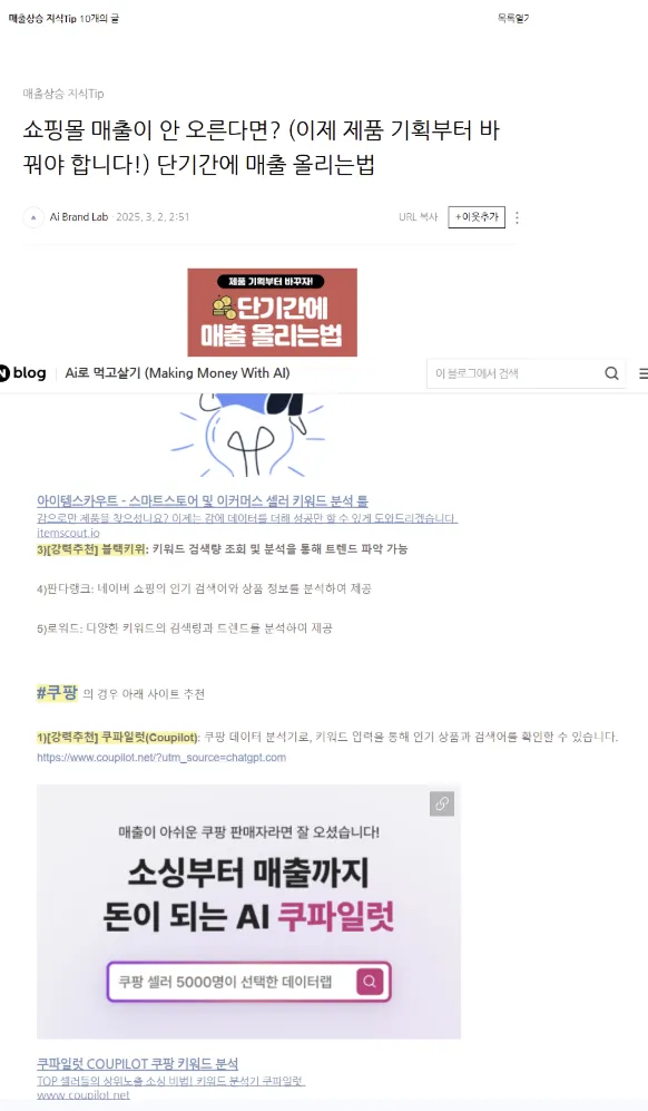 쿠파일럿 사용 후기 캡처