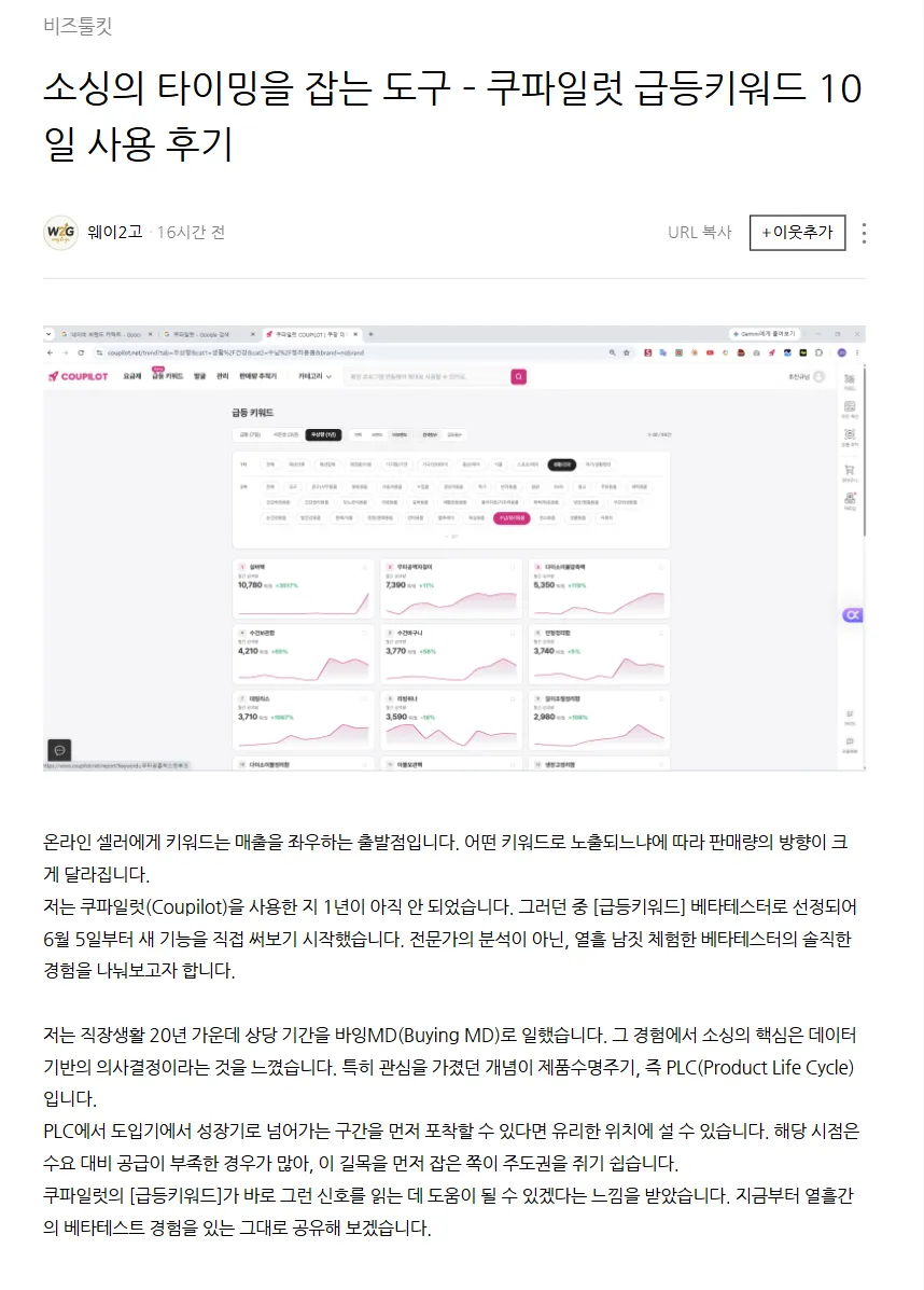 쿠파일럿 사용 후기 캡처